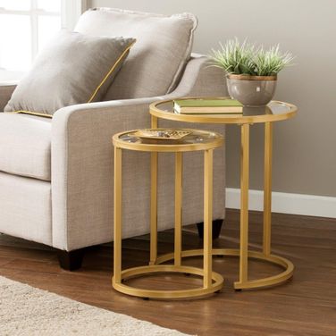 Evelyn Glam Nesting Side Table 2 Piece Set In Gold