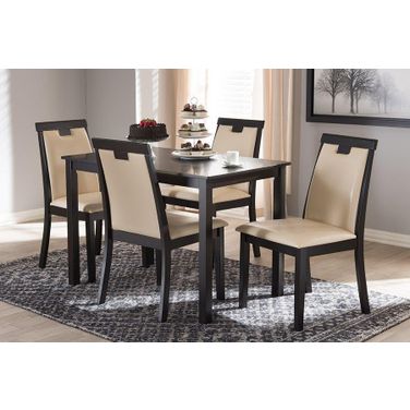 Evelyn Modern And Contemporary Beige Faux Leather Upholstered And Dark Brown Finished 5-Piece Dining Set