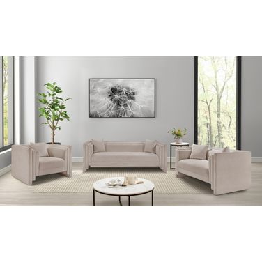 Everett Chenille Fabric Living Room Set In Beige