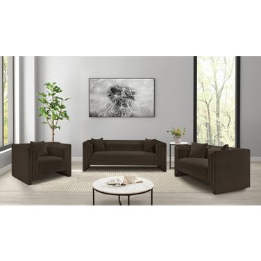 Everett Chenille Fabric Living Room Set In Brown
