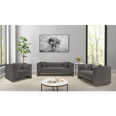 Everett Chenille Fabric Living Room Set In Grey