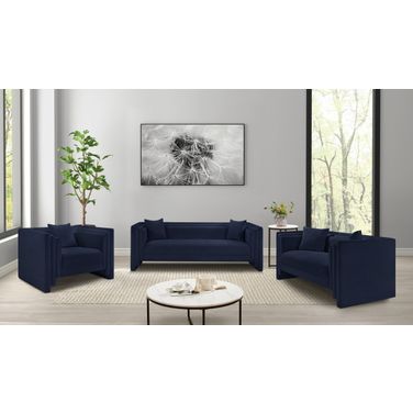 Everett Chenille Fabric Living Room Set In Navy