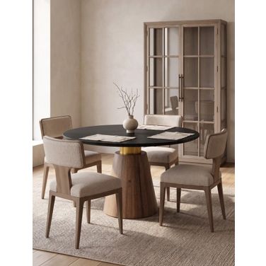 Everett Dining Room Set In Charcoal and Biscotti