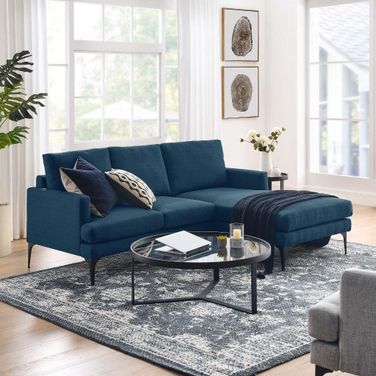 Evermore Right Facing Upholstered Fabric Sectional Sofa In Azure