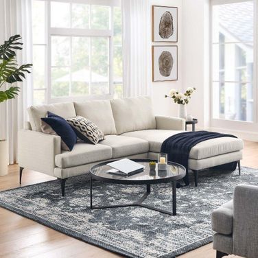 Evermore Right Facing Upholstered Fabric Sectional Sofa In Beige