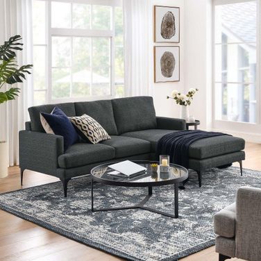 Evermore Right Facing Upholstered Fabric Sectional Sofa In Gray