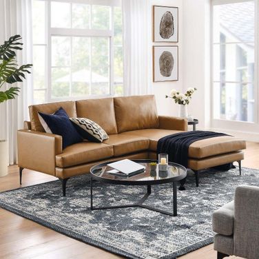 Evermore Right Facing Vegan Leather Sectional Sofa In Tan