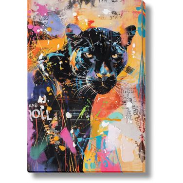 Expressive Electrified Urban Panther Canvas Wall Art In Multi