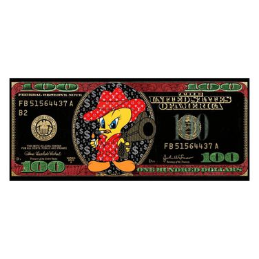 Expressive Playful Cartoon and Currency Canvas Art Canvas Wall Art In Multi