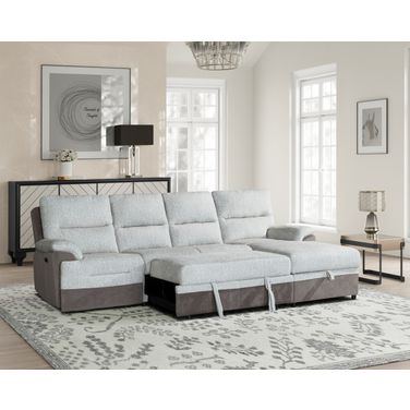 Fabric Sleeper L Shaped Three Piece Sofa and Storage Chaise Sectional In Beige and Brown