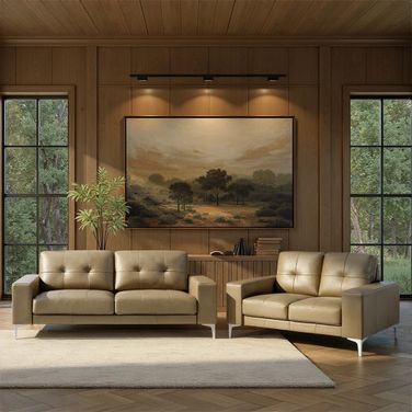 Faelin Living Room Set with Tufted Back In Khaki