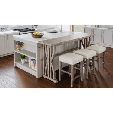 Fairview Herringbone 74 Inch 4 Piece Counter Height Console Dining Table Set In Ash