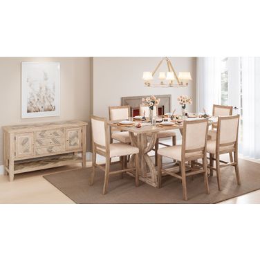 Fairview 78 Inch 7 Piece Upholstered Counter Height Dining Set In Ash