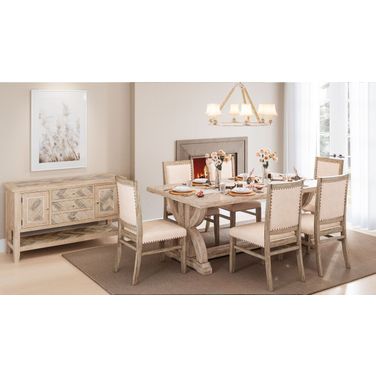 Fairview 78 Inch 7 Piece Upholstered Dining Set In Ash