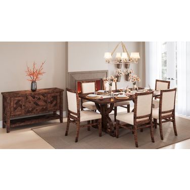 Fairview 78 Inch 7 Piece Upholstered Dining Set In Oak