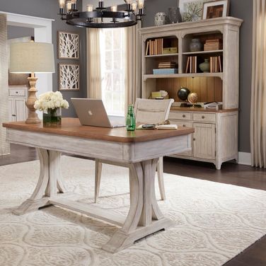 Farmhouse Reimagined Heavy Distressing Antique White and Chestnut Home Office Set