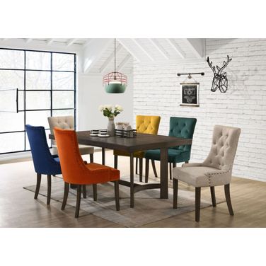 Farren Dining Room Set In Orange Velvet And Espresso Finish