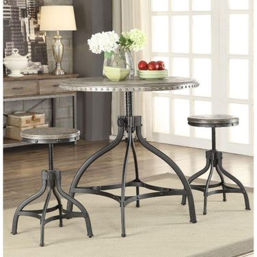 Fatima 3 Piece Adjustable Counter Height Set In Gray Oak And Black