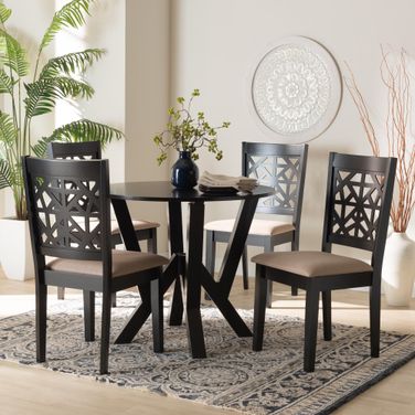 Felice 5-Piece Dining Set In Beige Fabric and Dark Brown Finished Wood
