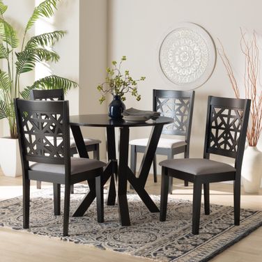 Felice 5-Piece Dining Set In Grey Fabric and Dark Brown Finished Wood