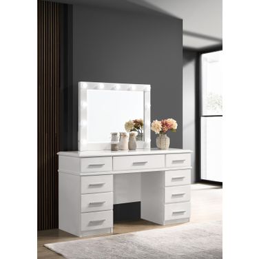 Felicity 9-drawer Vanity Desk with Lighted Mirror Glossy White