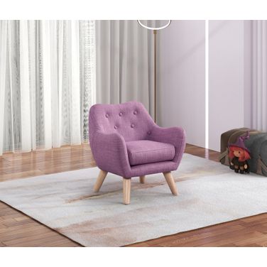 Fenix 19.5 Inch Linen Kids Chair with Button Tufted Back and Wooden Legs In Pink
