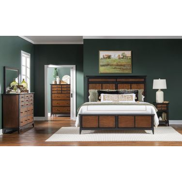 Fenmore Complete Panel Bedroom Set In Mocha and Distressed Cherry