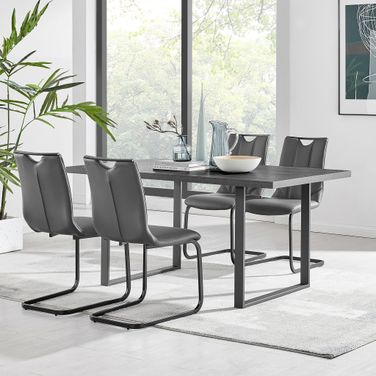 Fenton and Pacific 5-Piece Modern Rectangular Dining Set In Black Melamine Wood and Gray Fabric