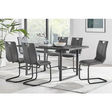 Fenton and Pacific 7-Piece Modern Rectangular Dining Set In Black Melamine Wood and Gray Fabric