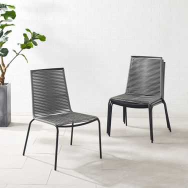 Fenton Stackable Wicker Outdoor Chair In Gray and Matte Black - Set of 4