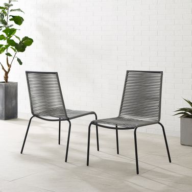 Fenton Stackable Wicker Outdoor Chair Set of 2 In Gray and Matte Black