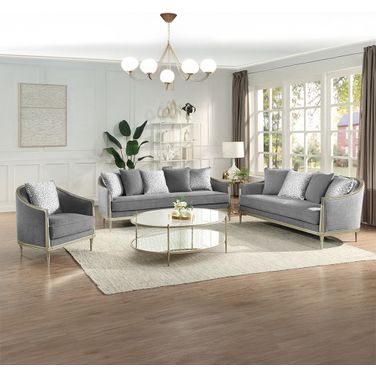 Fernando Living Room Set with Pillows In Champagne and Gray