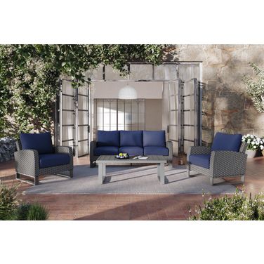 Fiji Outdoor Patio 4 Piece Conversation Set In Blue