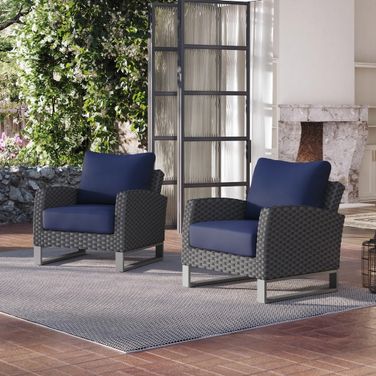 Fiji Outdoor Patio Club Chair Set of 2 In Blue