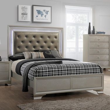 Crown Mark Lyssa Twin Upholstered Panel Bed in Embossed Crocodile Pattern