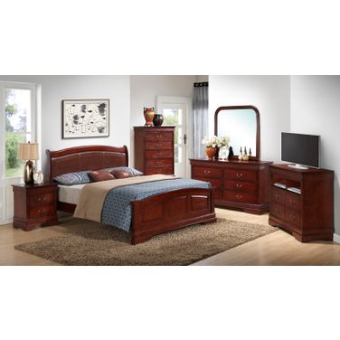 Glory Furniture G3100 Low Profile with PU Bedroom Set in Cherry