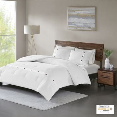 Finley Cotton Waffle Weave 3 Piece Queen Comforter Set In White