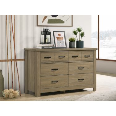 Finn 51 Inch Dresser with 6 Drawers and Black Handles In Coffee Gray Oak