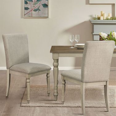 Fiona Upholstered Dining Chair with Turned Wood Legs Set of 2 In Light Grey