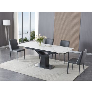 Fiori White Ceramic and Black Extendable Dining Room Set