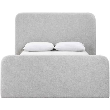Fira Linen Textured Fabric Upholstered Queen Bed In Grey