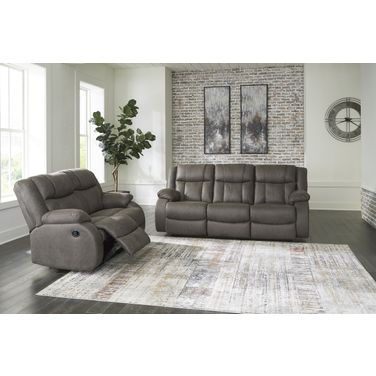 First Base Reclining Living Room Set In Gunmetal
