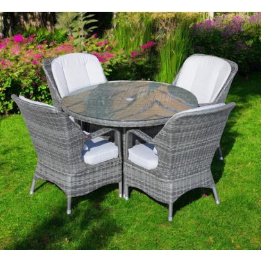 Five Piece Round Glass Dining Set In Gray