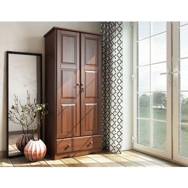 Flexible 2-Door Wardrobe with Raised Panel Doors and Metal Knobs In Mocha