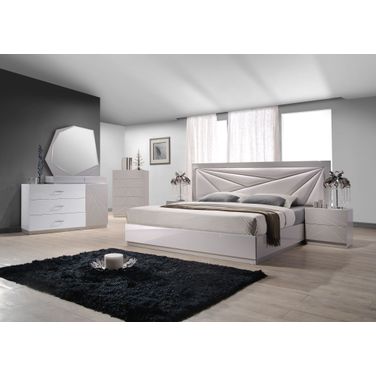 Florence White and Light Grey Lacquer Platform Bedroom Set