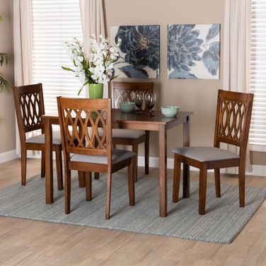 Florencia Fabric and Wood 5 Piece Dining Set In Grey and Walnut Brown