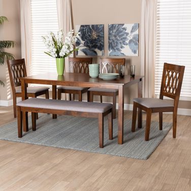 Florencia Fabric and Wood 6 Piece Dining Set In Grey and Walnut Brown