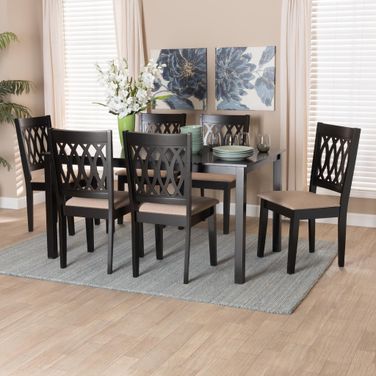 Florencia Wood 7 Piece Dining Set In Beige and Espresso Brown