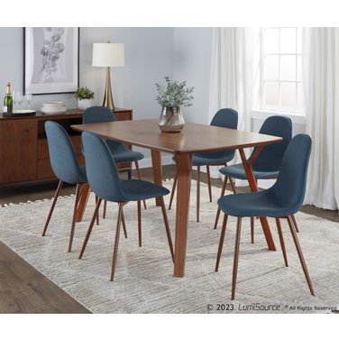 Folia Pebble Dining Set In Blue Fabric and Walnut