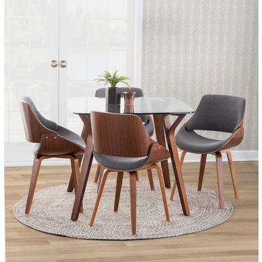 Folia Square Fabrizzi Dining Set with Round Clear Tempered Glass In Walnut and Grey